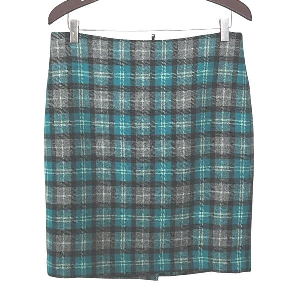 Talbots Skirt Women's Size 8 Straight Wool Blend Plaid Blue Gray Preppy Career - Picture 1 of 7